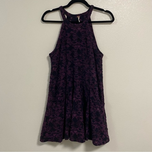 Free People Dress Women’s Size Small Black Purple Halter Swing Mini Dress - Picture 8 of 14